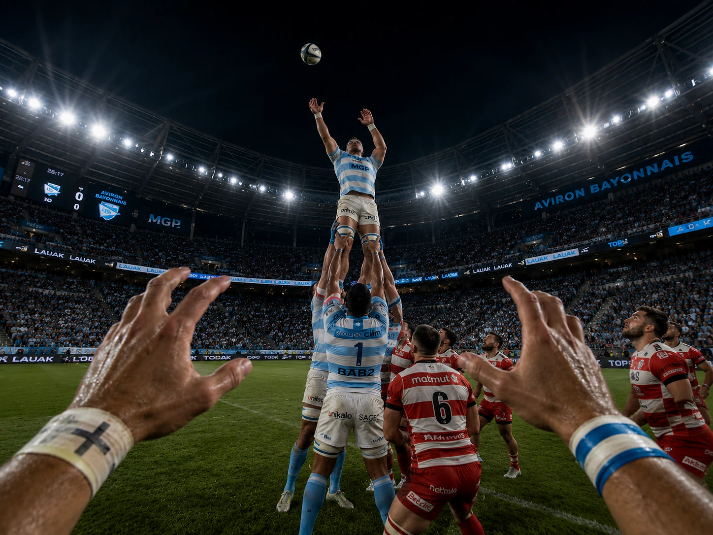 First-person view of an elite rugby lineout decision